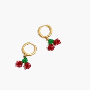 Madewell Beaded Cherry Huggie Hoop Earrings